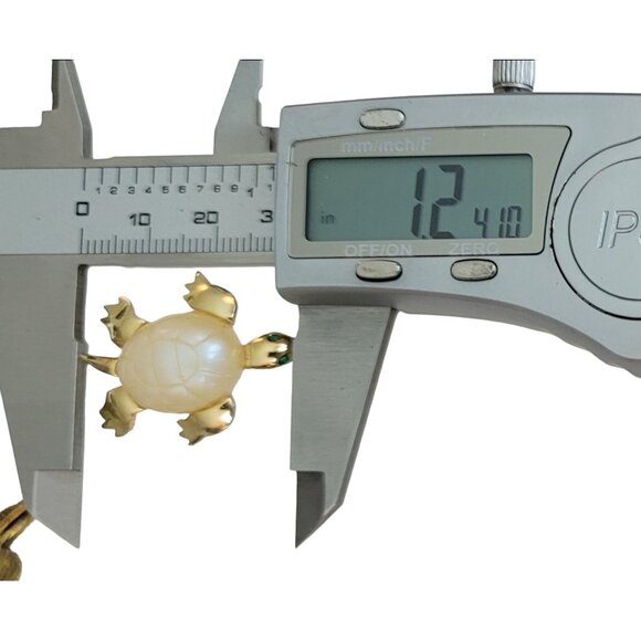 Trifari Crown Over T Gold Tone Plastic Pearl Shell Turtle Pin, Signed K27 - Picture 8 of 9